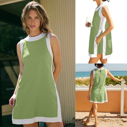 Two-Piece Color Block Sleeveless Set with Pocket Shorts