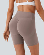 Short de sport taille haute gainant, effet push-up, contrôle du ventre, avec poches latérales, taille 7