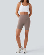 Short de sport taille haute gainant, effet push-up, contrôle du ventre, avec poches latérales, taille 7