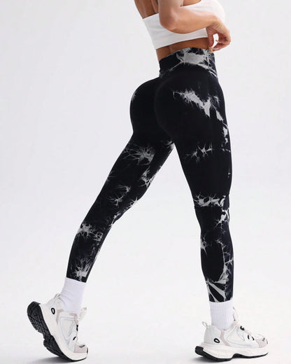 Curvyify Tie Dye Wide Waistband Sports Leggings