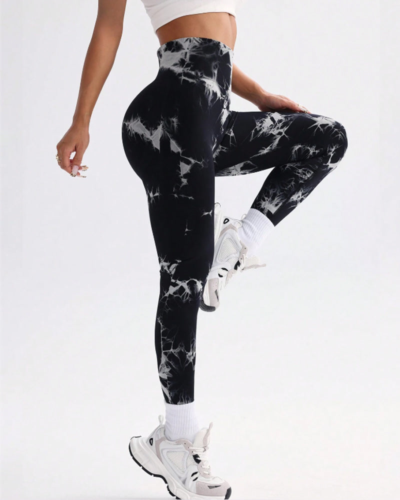 Curvyify Tie Dye Wide Waistband Sports Leggings