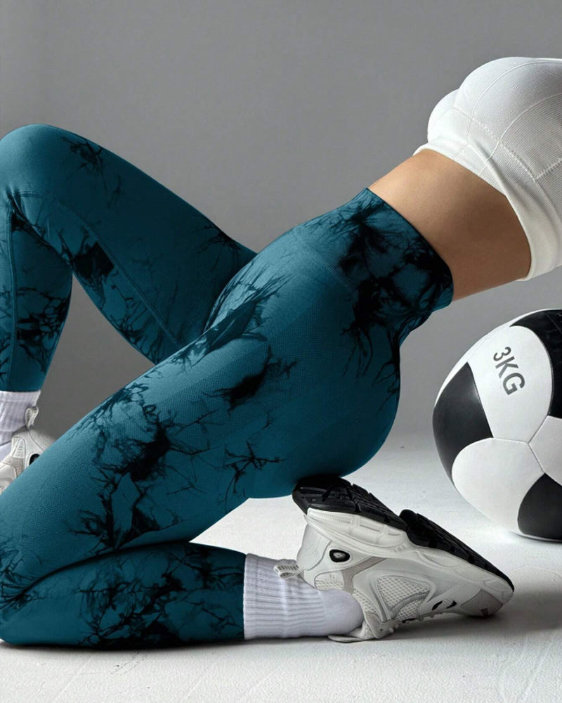 Curvyify Tie Dye Wide Waistband Sports Leggings