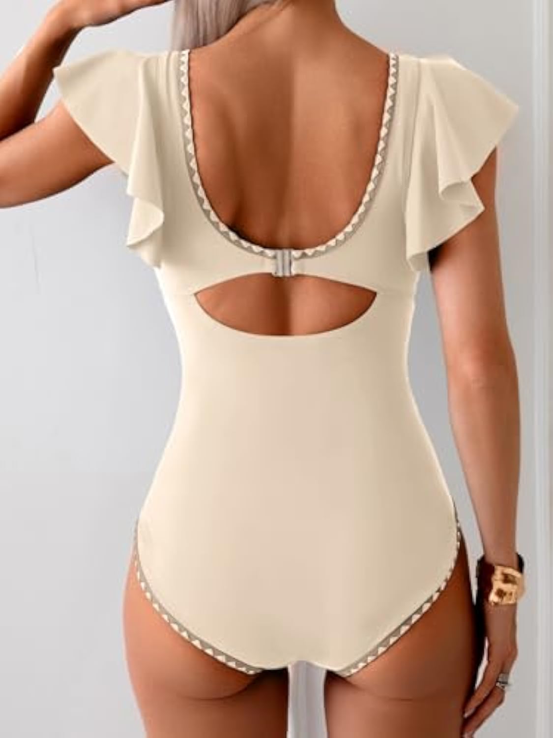 Ruffle V Neck Tummy Control One Piece Swimsuit