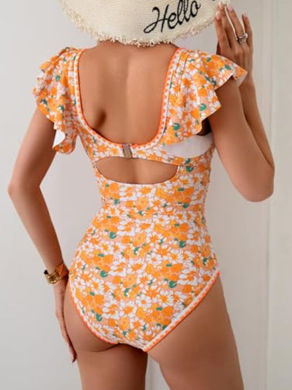 Ruffle V Neck Tummy Control One Piece Swimsuit
