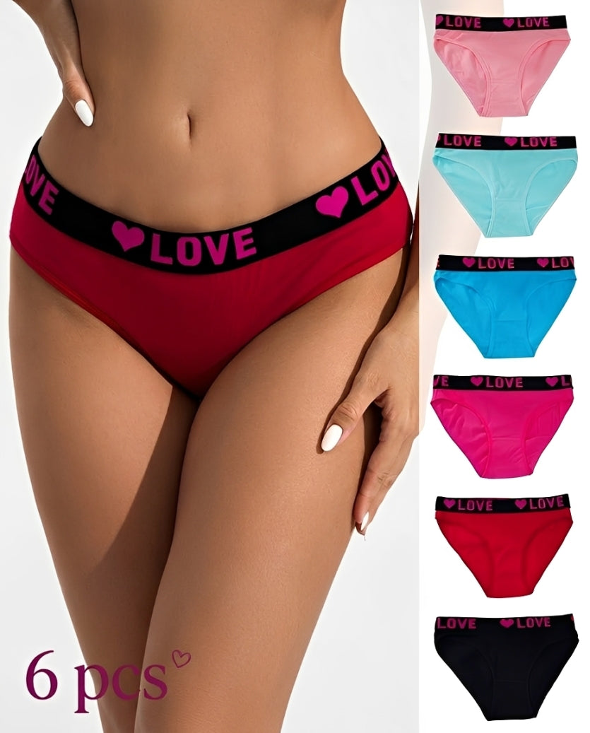 Culottes taille haute pour femme à ruban Love Letter (Lot de 6)