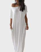 Robe longue chauve-souris à épaules dénudées
